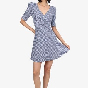 STAUD Blue Checkered Mini Dress